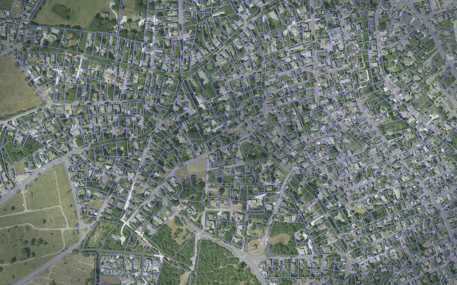 Parcel boundaries over aerial imagery of Nantucket County, Massachusetts