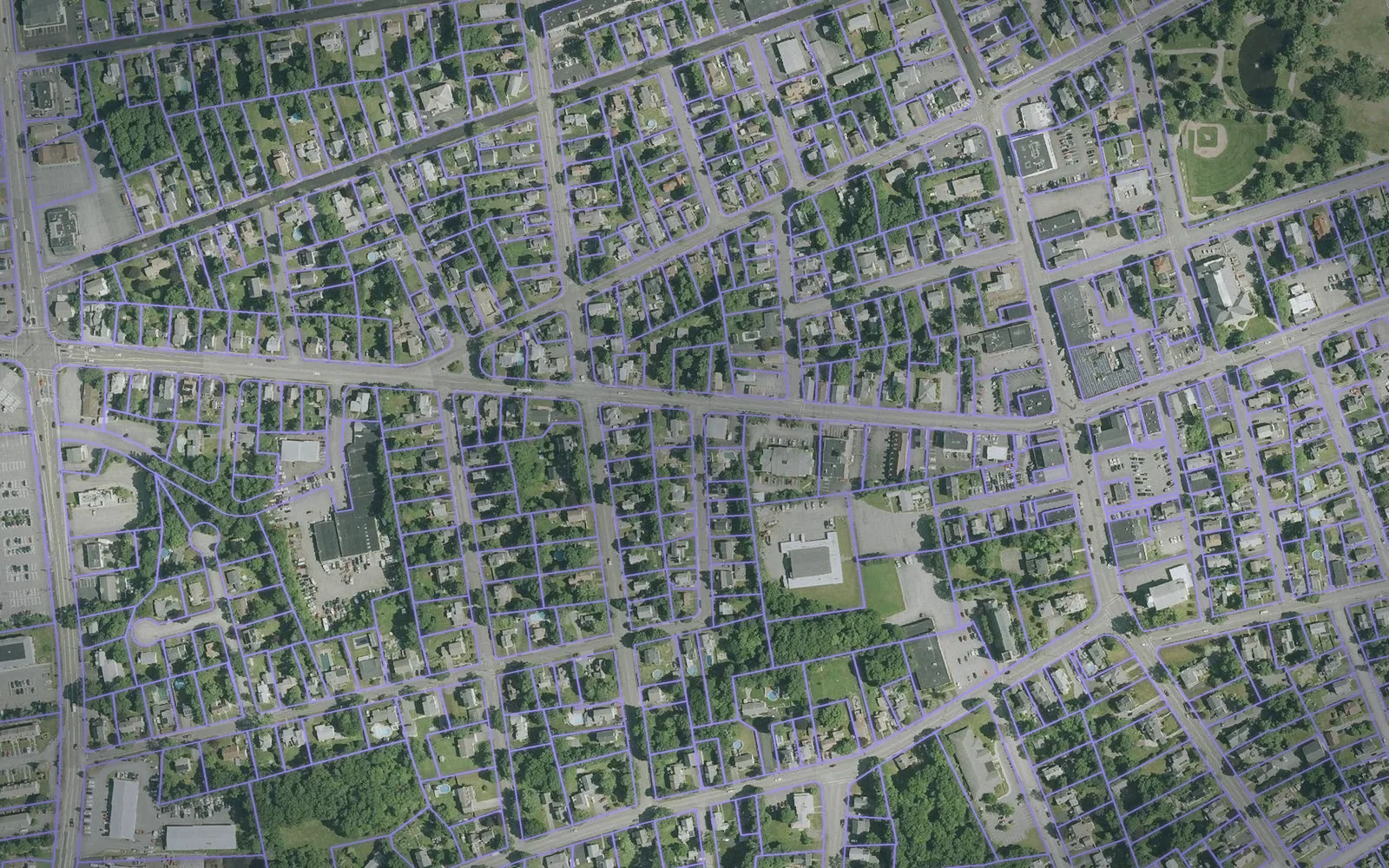Parcel boundaries over aerial imagery of Plymouth County, Massachusetts