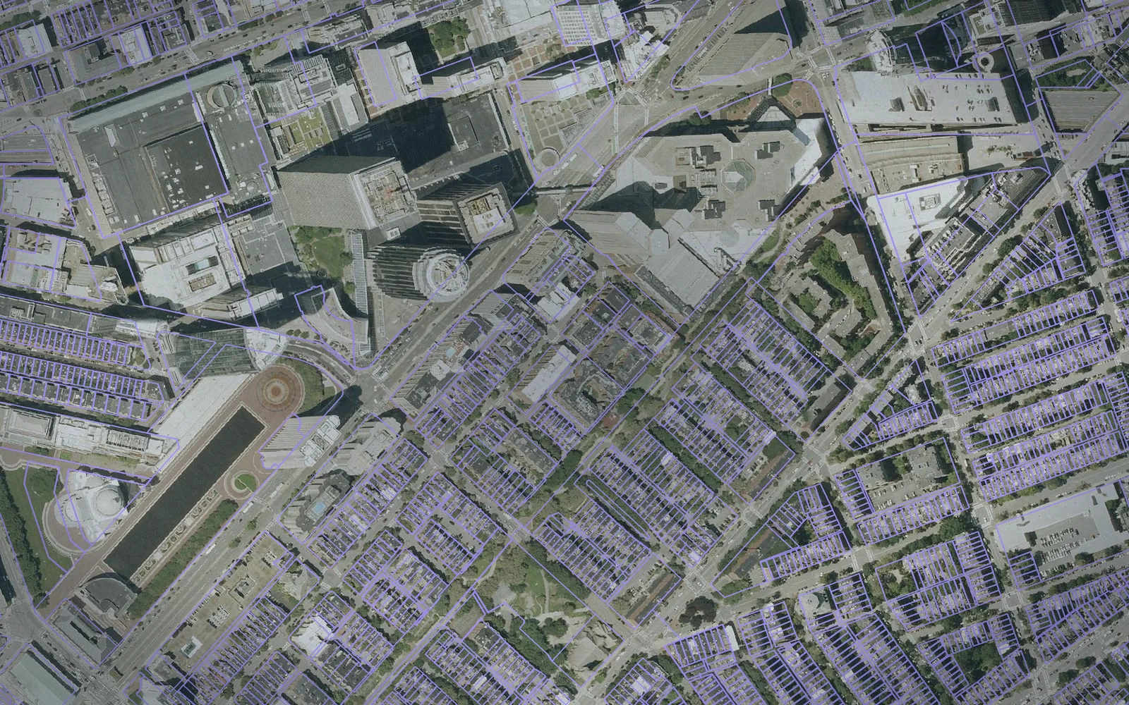 Parcel boundaries over aerial imagery of Suffolk County, Massachusetts