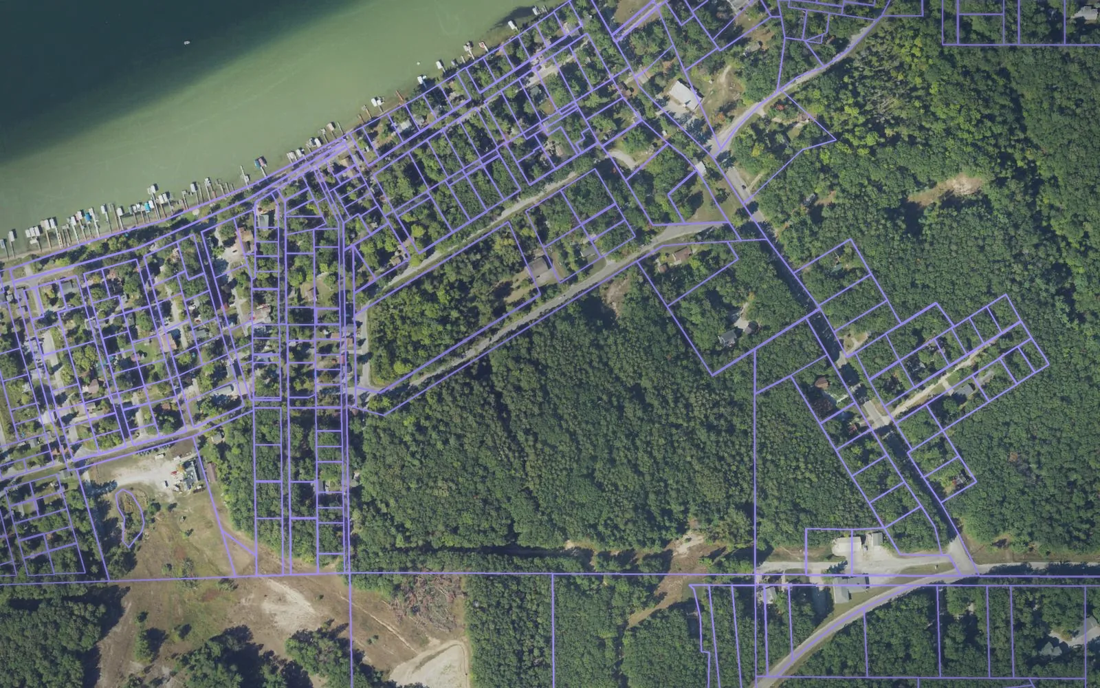 Parcel boundaries over aerial imagery of Alcona County, Michigan