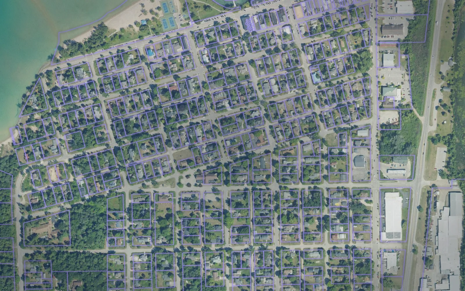 Parcel boundaries over aerial imagery of Antrim County, Michigan