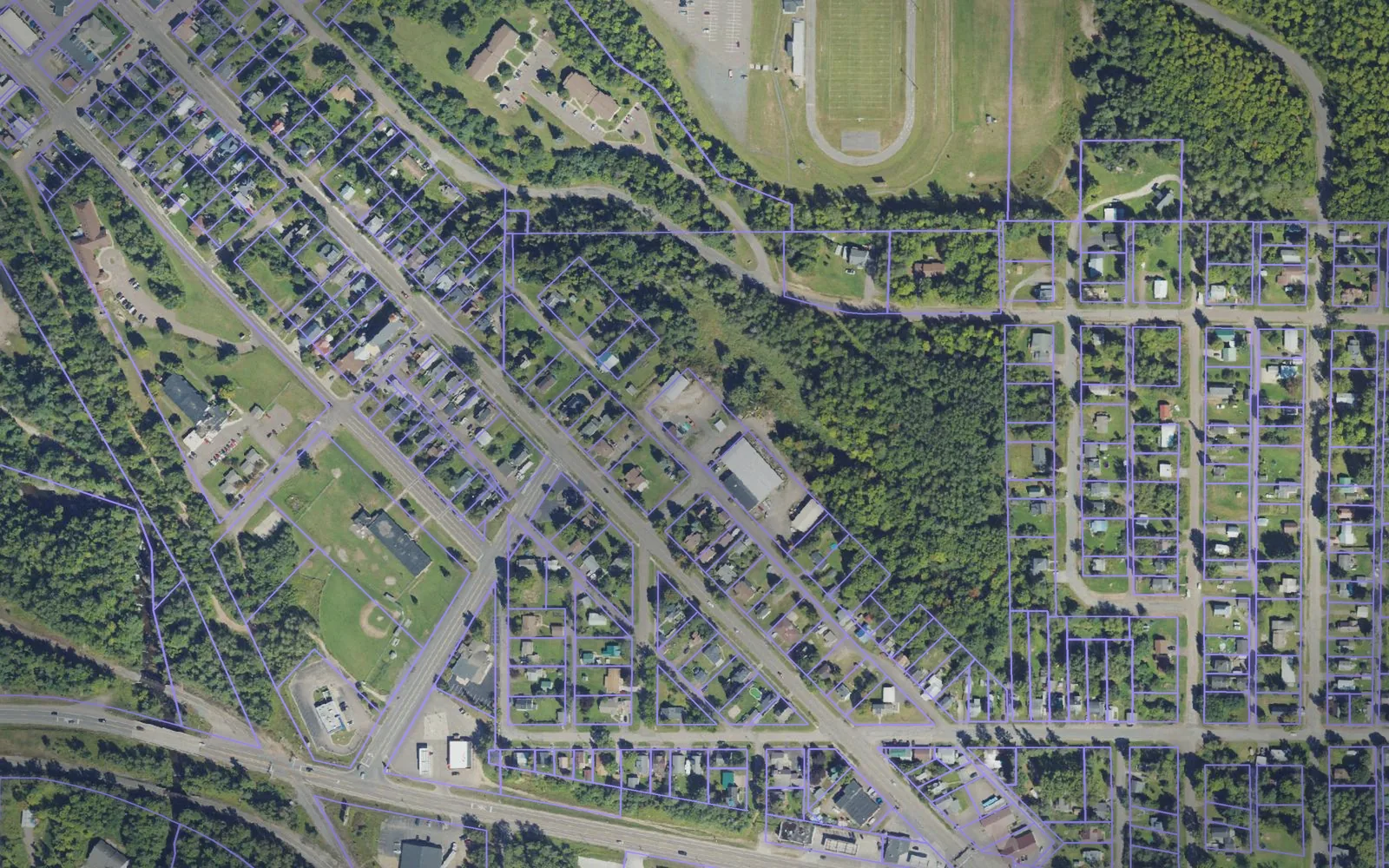 Parcel boundaries over aerial imagery of Baraga County, Michigan
