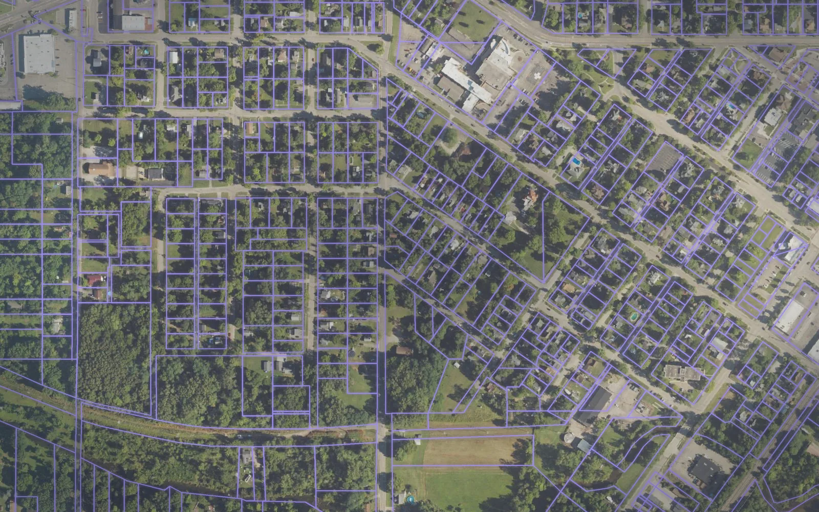 Parcel boundaries over aerial imagery of Cass County, Michigan