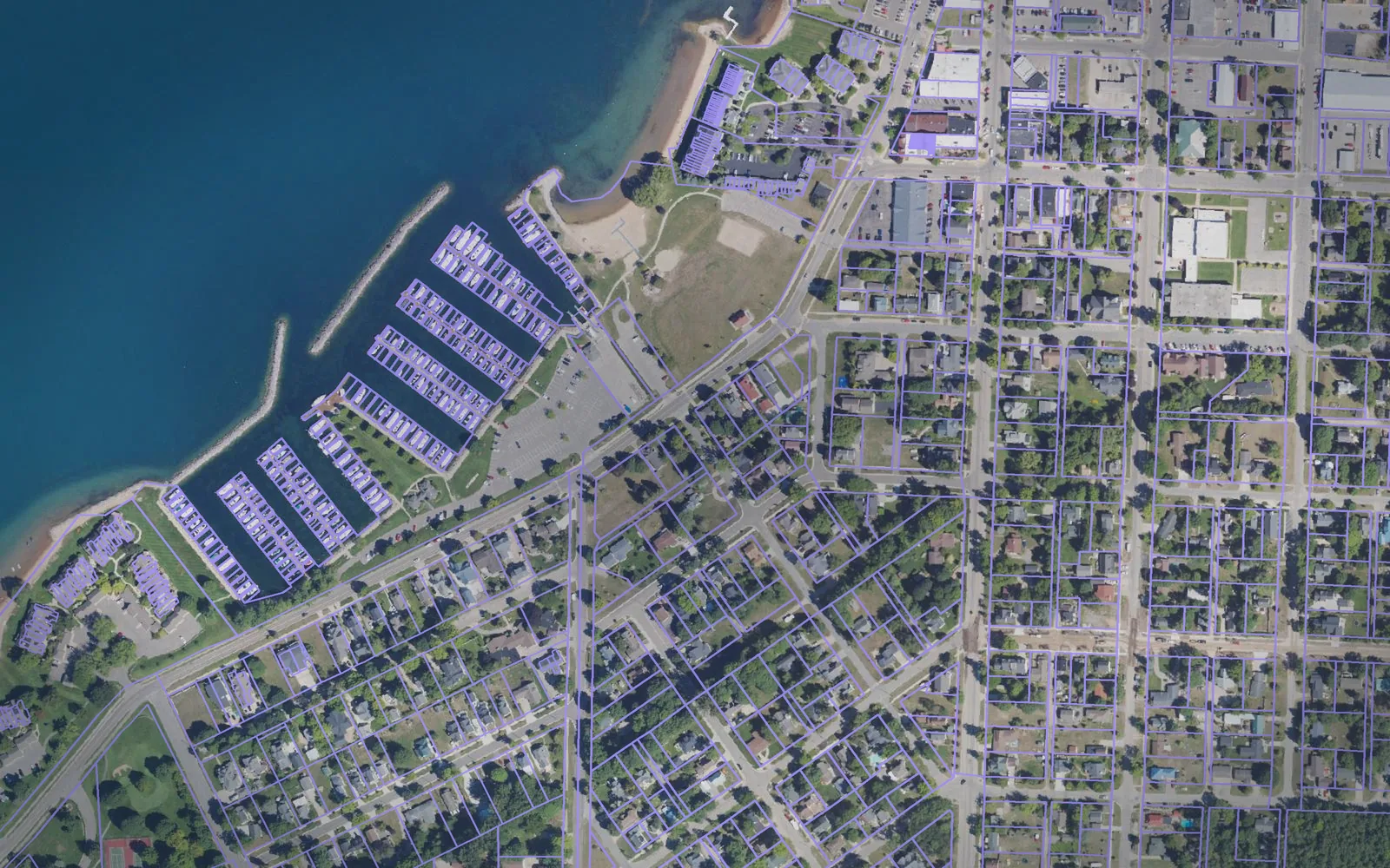Parcel boundaries over aerial imagery of Charlevoix County, Michigan