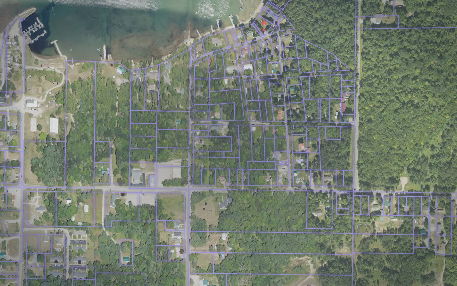 Parcel boundaries over aerial imagery of Chippewa County, Michigan