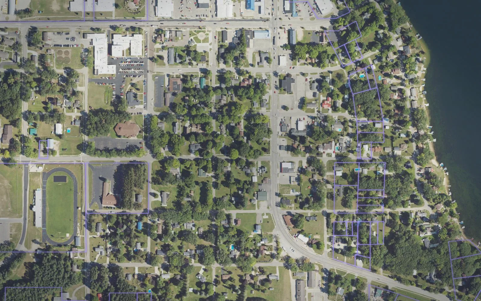 Parcel boundaries over aerial imagery of Clare County, Michigan