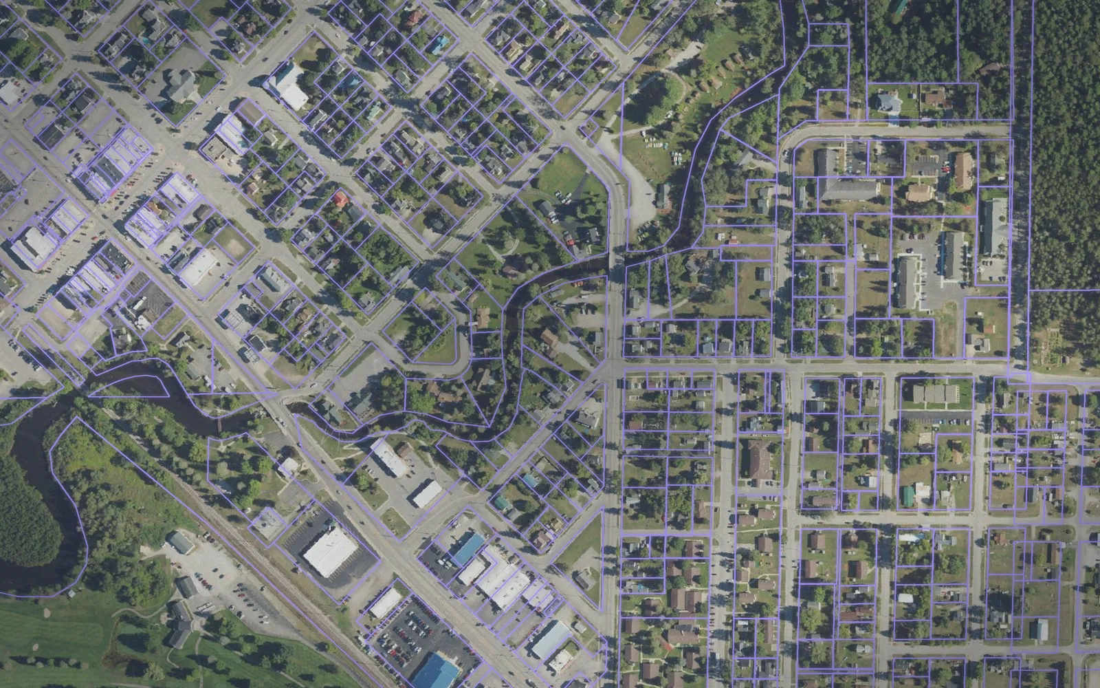 Parcel boundaries over aerial imagery of Crawford County, Michigan