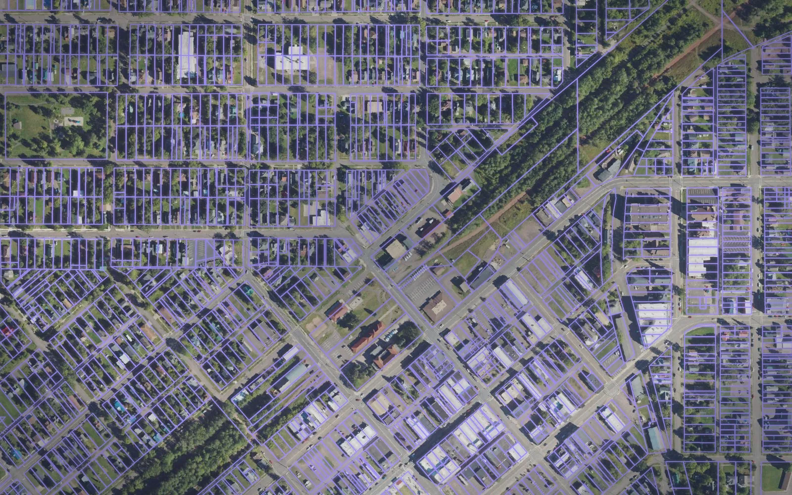 Parcel boundaries over aerial imagery of Gogebic County, Michigan