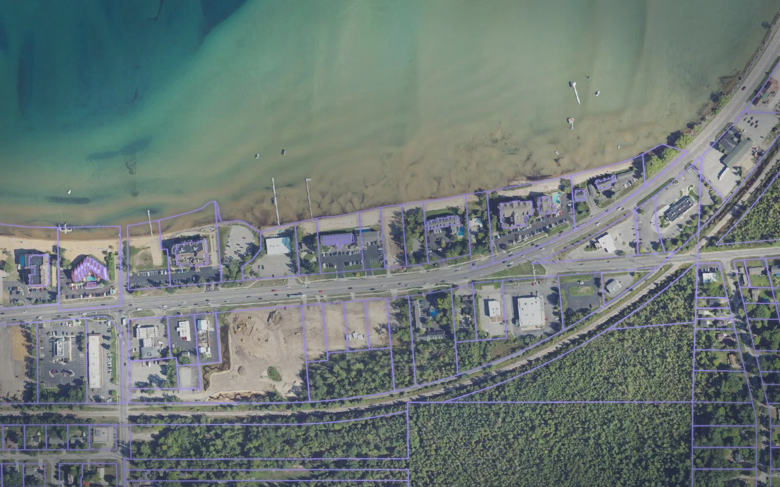 Parcel boundaries over aerial imagery of Grand Traverse County, Michigan