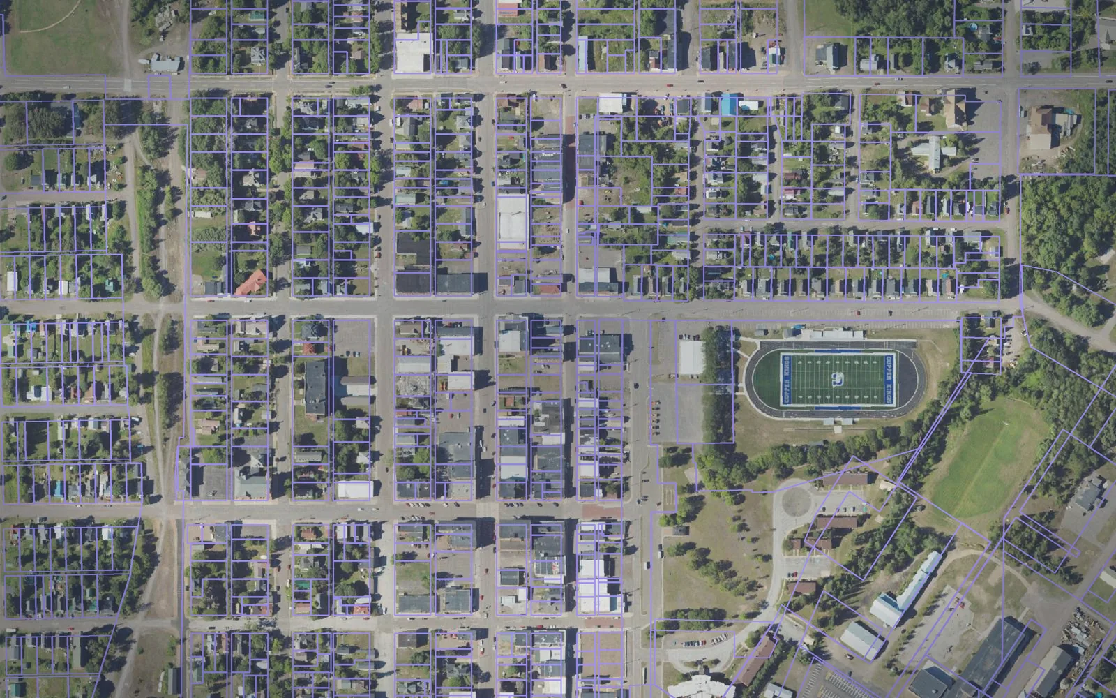 Parcel boundaries over aerial imagery of Houghton County, Michigan