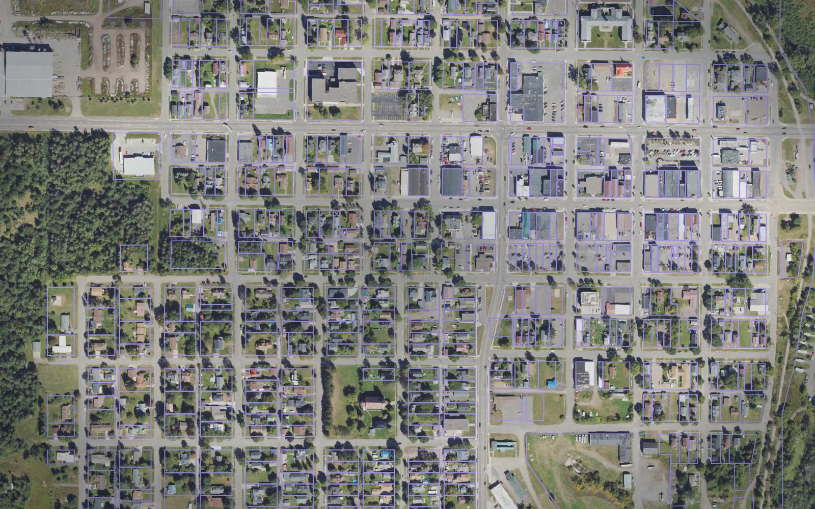 Parcel boundaries over aerial imagery of Iron County, Michigan