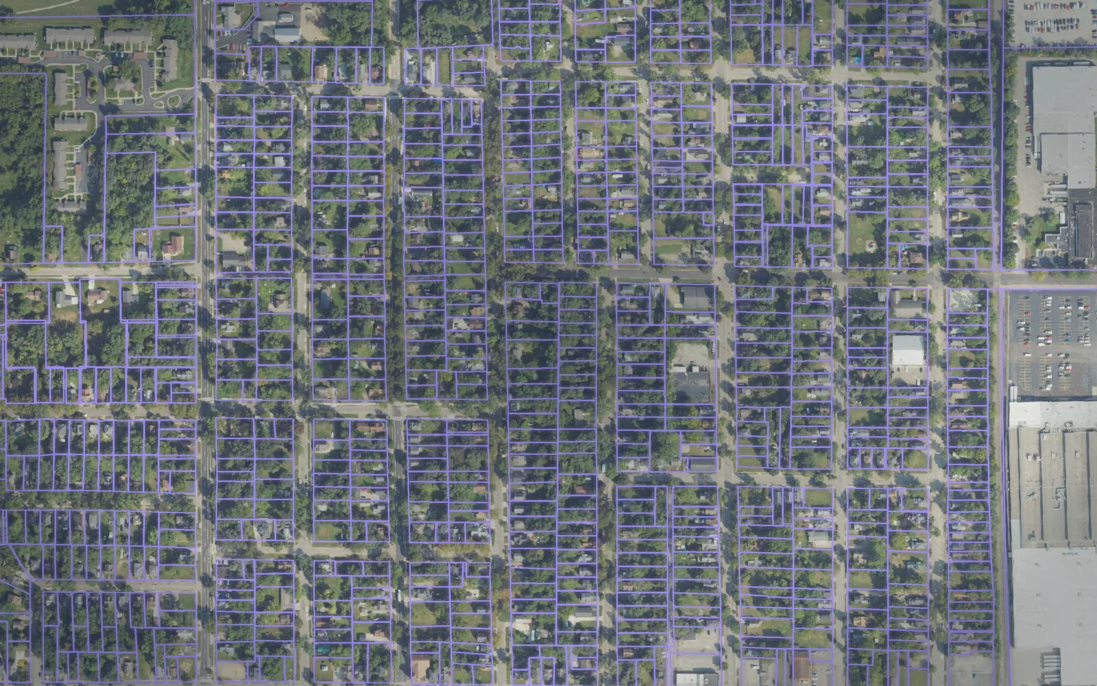 Parcel boundaries over aerial imagery of Kalamazoo County, Michigan
