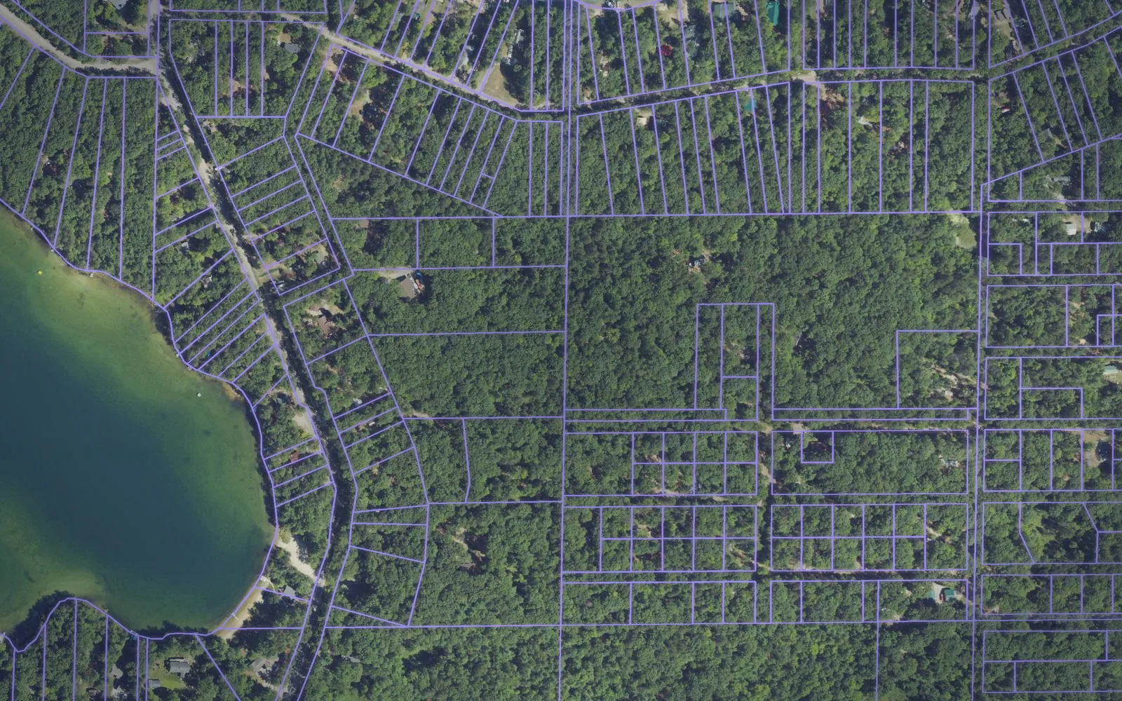 Parcel boundaries over aerial imagery of Kalkaska County, Michigan
