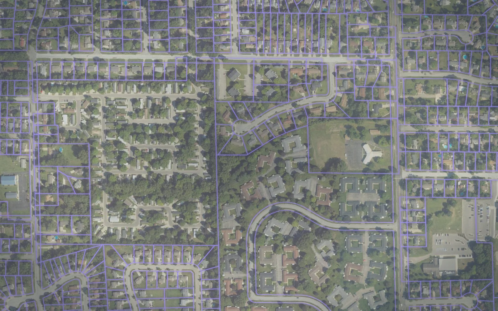 Parcel boundaries over aerial imagery of Kent County, Michigan