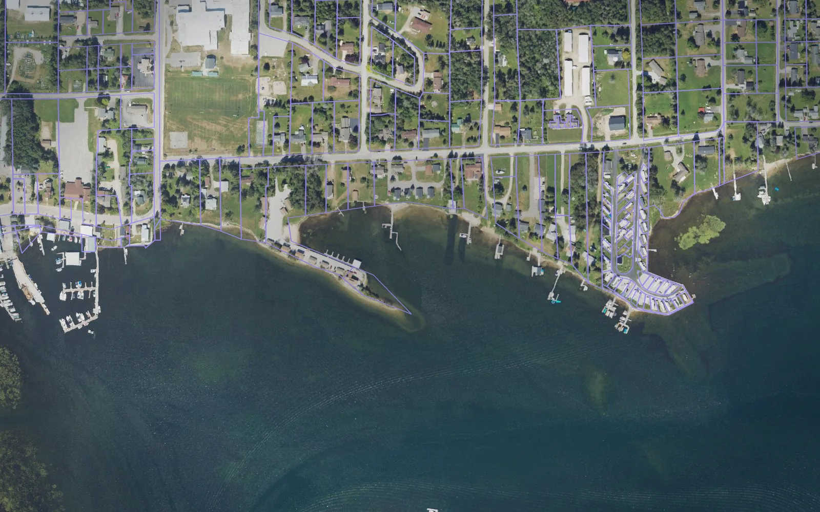 Parcel boundaries over aerial imagery of Mackinac County, Michigan