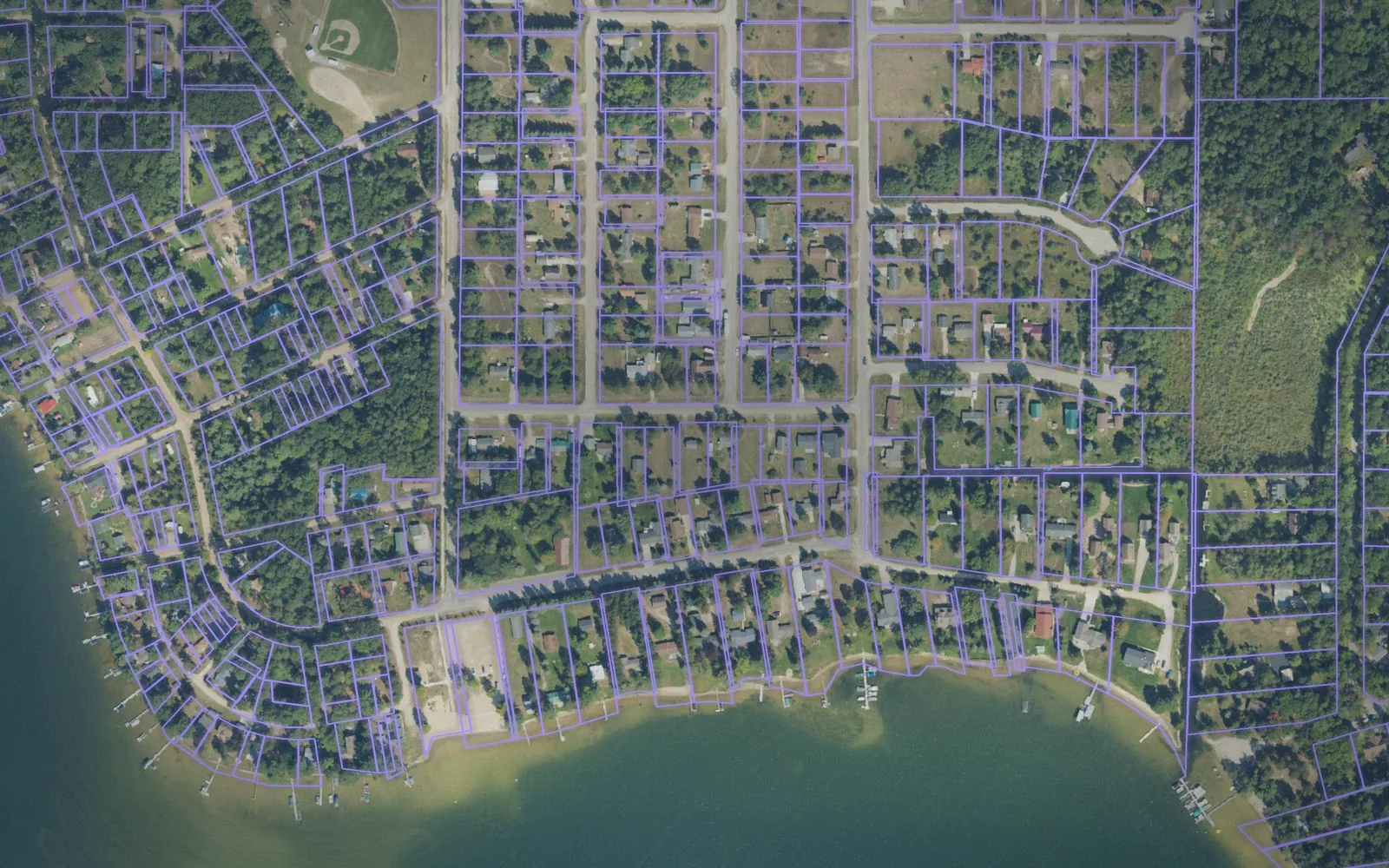 Parcel boundaries over aerial imagery of Montmorency County, Michigan