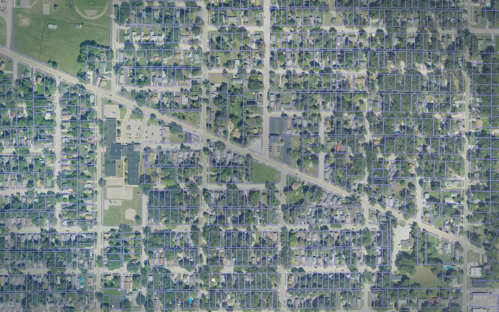 Parcel boundaries over aerial imagery of Muskegon County, Michigan