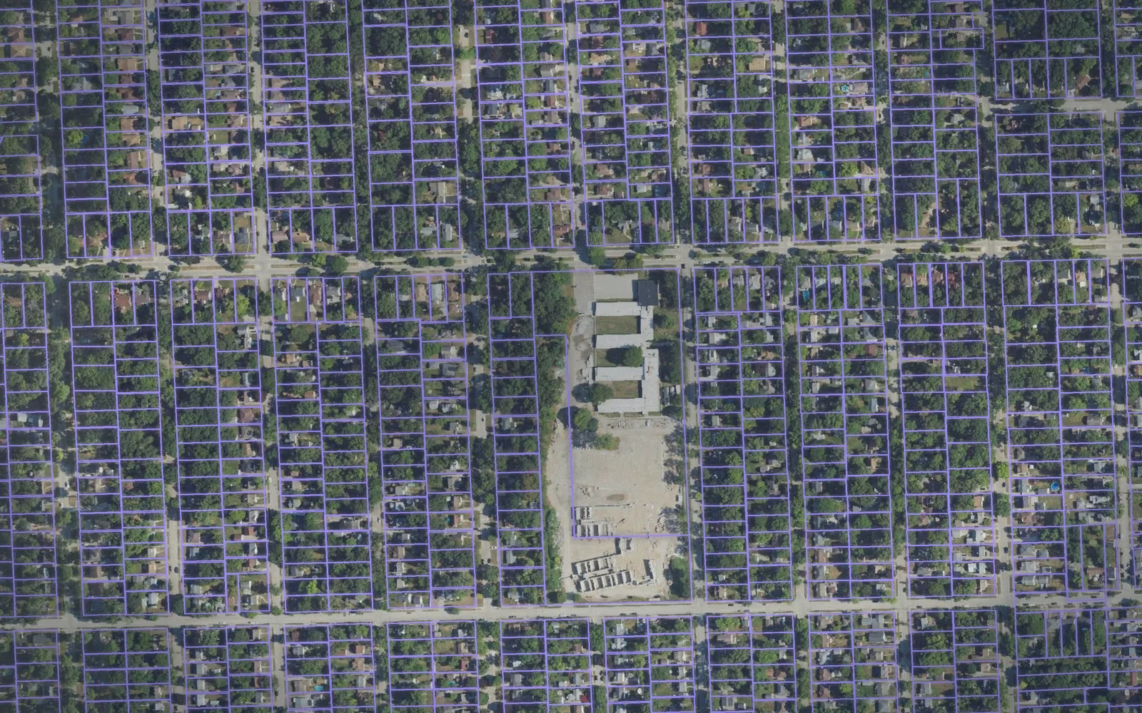 Parcel boundaries over aerial imagery of Oakland County, Michigan