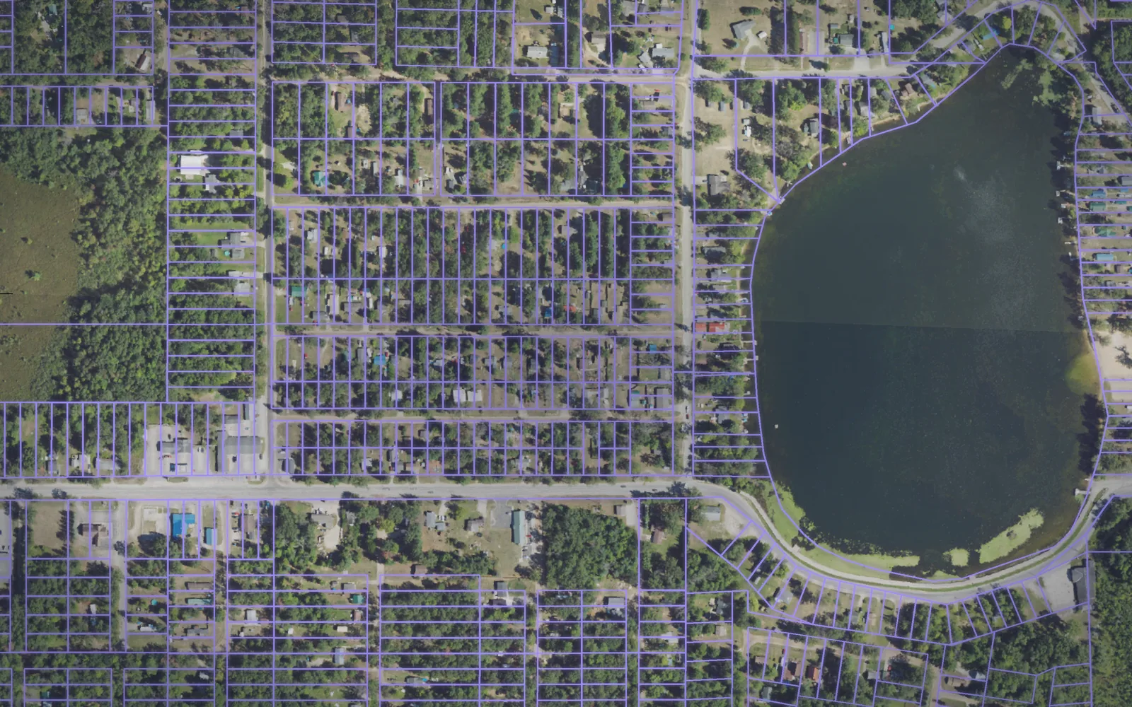 Parcel boundaries over aerial imagery of Ogemaw County, Michigan
