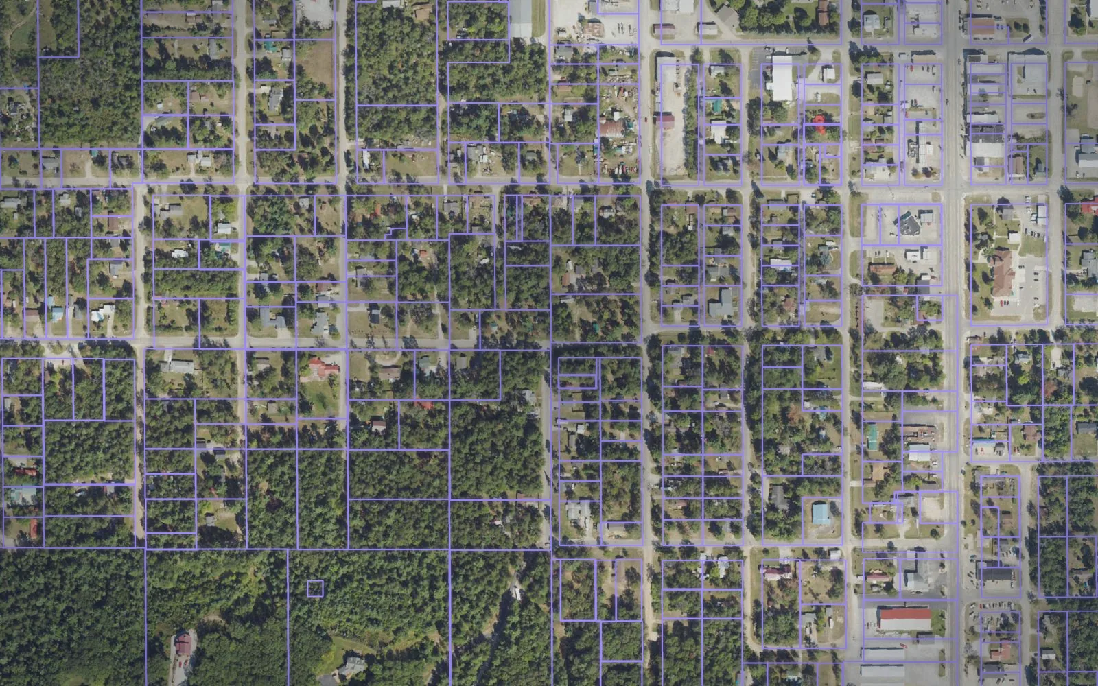 Parcel boundaries over aerial imagery of Oscoda County, Michigan