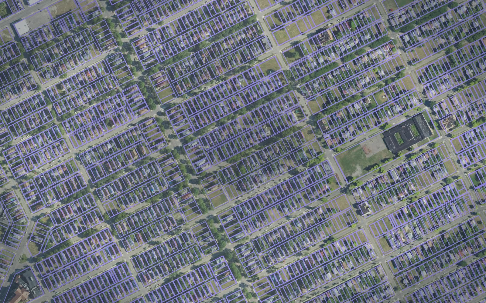 Parcel boundaries over aerial imagery of Wayne County, Michigan