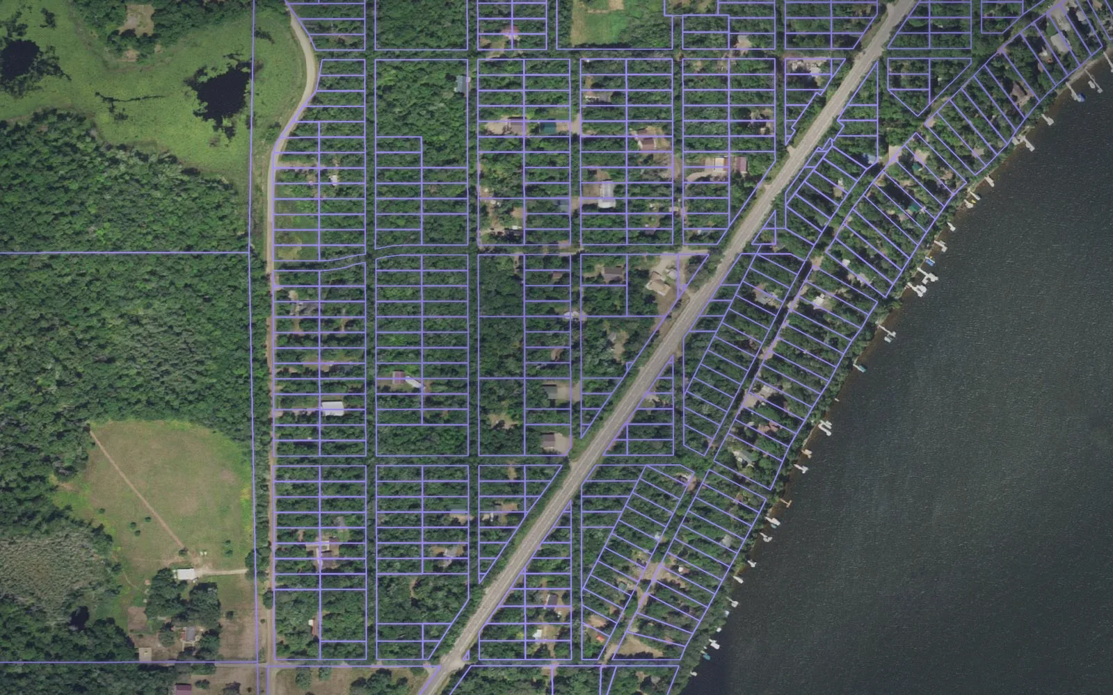 Parcel boundaries over aerial imagery of Aitkin County, Minnesota