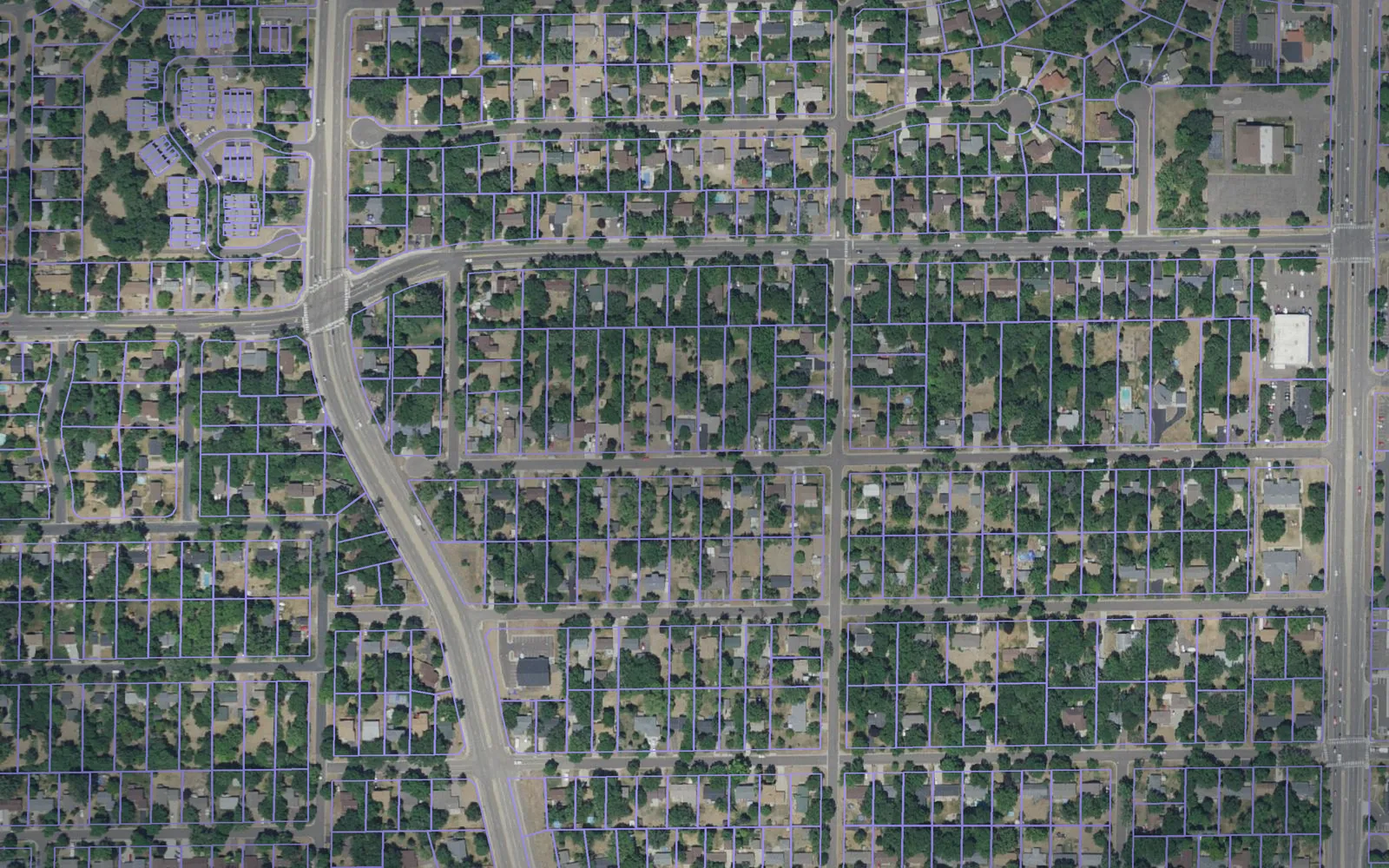 Parcel boundaries over aerial imagery of Anoka County, Minnesota