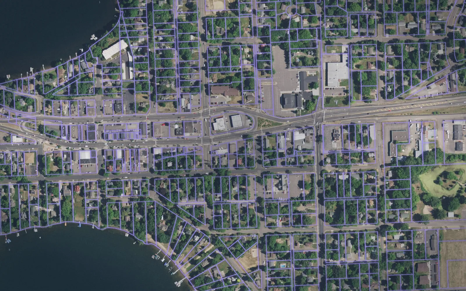 Parcel boundaries over aerial imagery of Chisago County, Minnesota