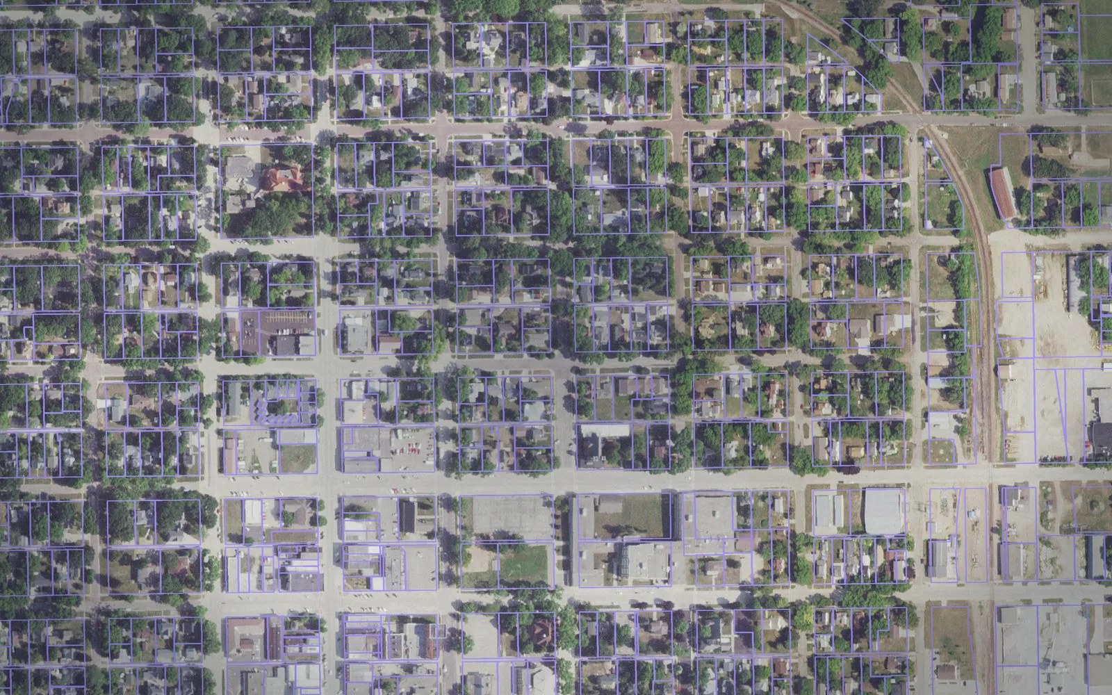Parcel boundaries over aerial imagery of Faribault County, Minnesota