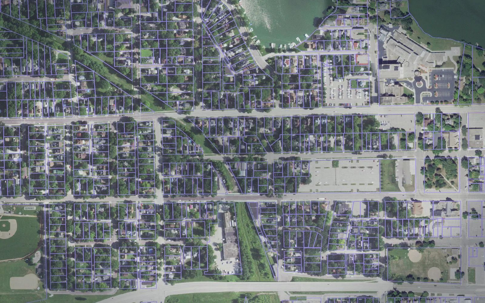 Parcel boundaries over aerial imagery of Freeborn County, Minnesota