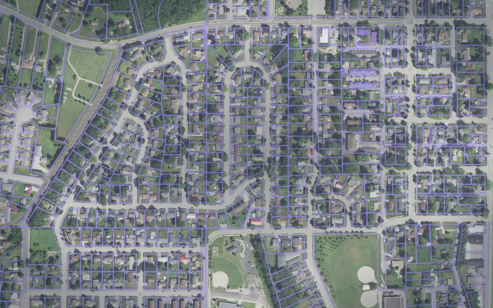 Parcel boundaries over aerial imagery of Houston County, Minnesota