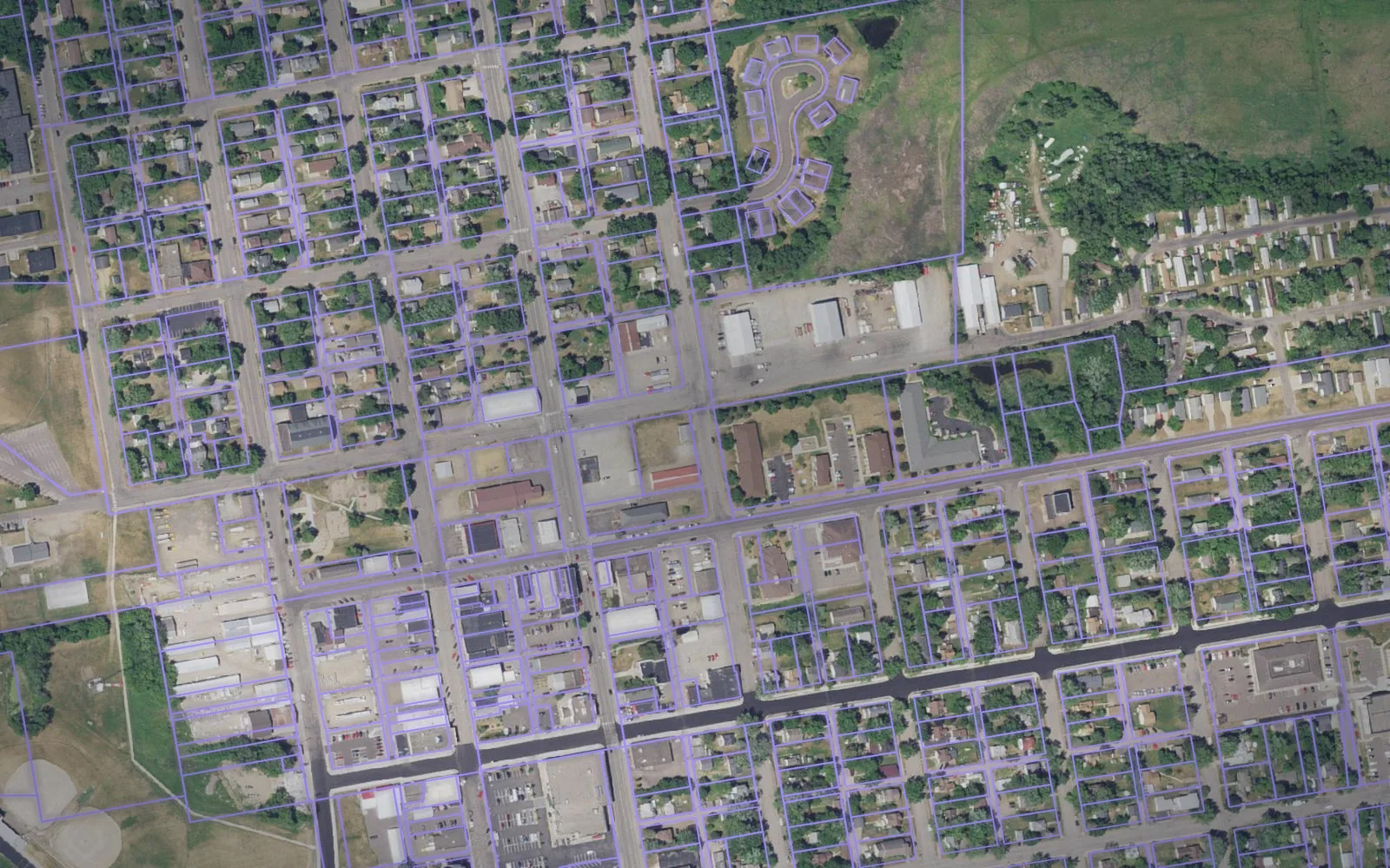 Parcel boundaries over aerial imagery of Mille Lacs County, Minnesota