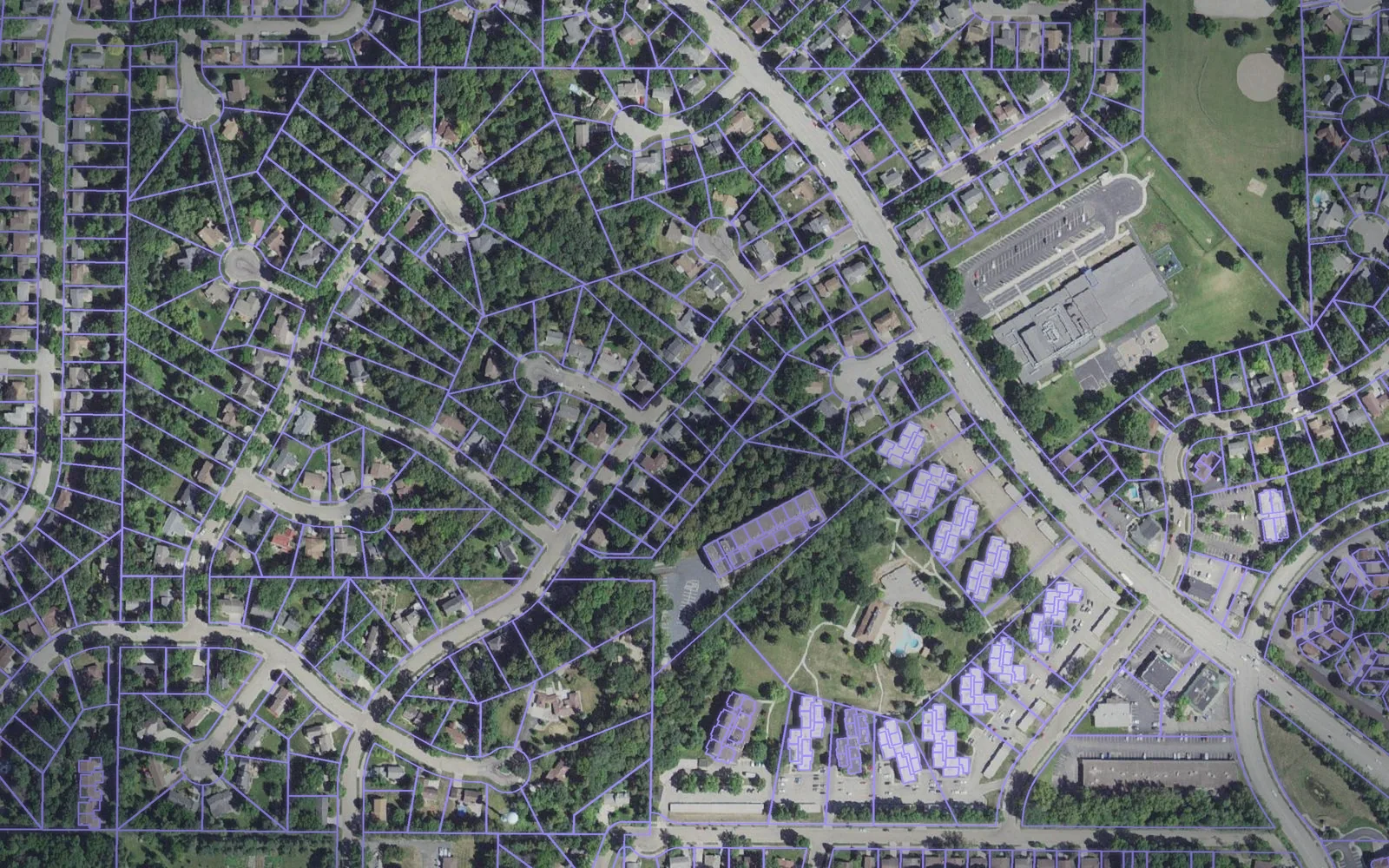 Parcel boundaries over aerial imagery of Olmsted County, Minnesota