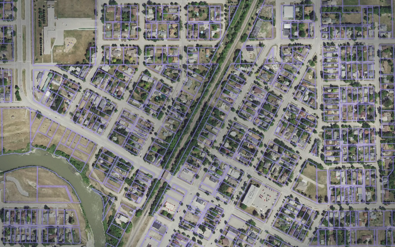 Parcel boundaries over aerial imagery of Polk County, Minnesota