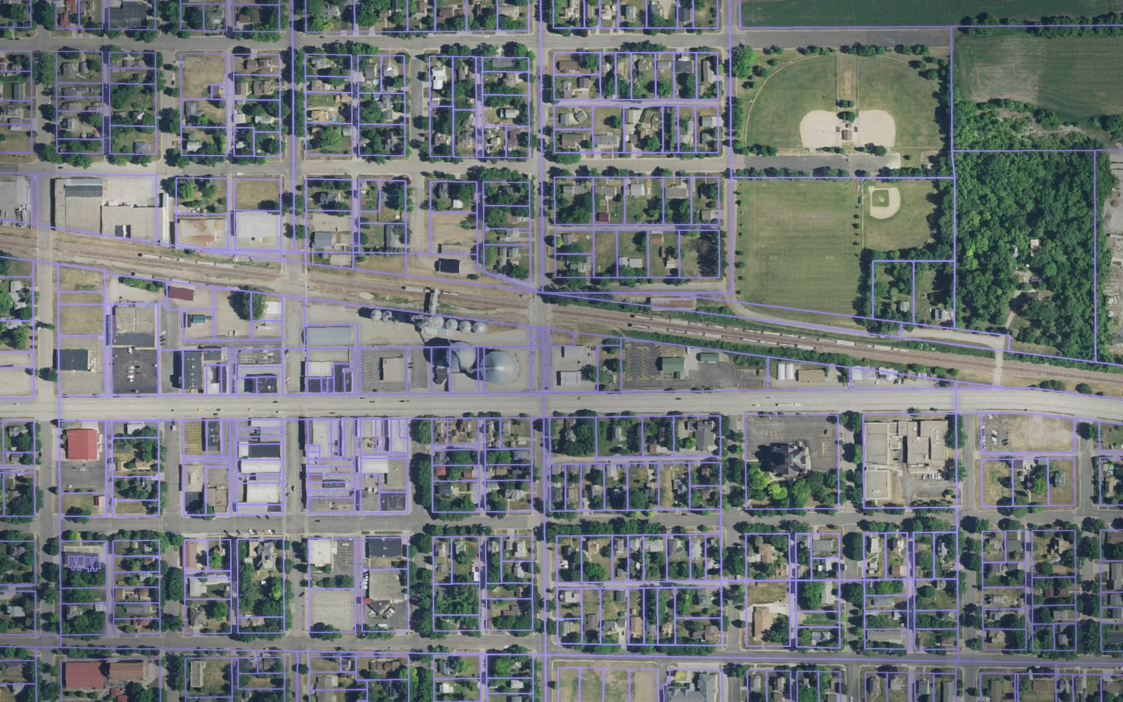 Parcel boundaries over aerial imagery of Renville County, Minnesota