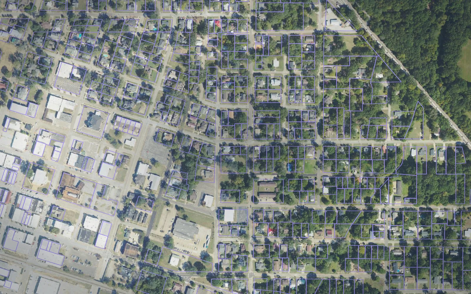 Parcel boundaries over aerial imagery of Alcorn County, Mississippi