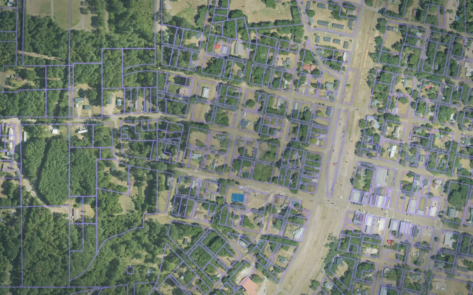 Parcel boundaries over aerial imagery of Amite County, Mississippi