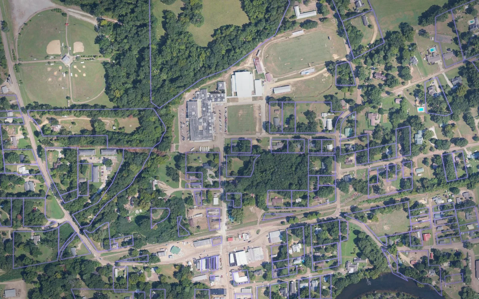 Parcel boundaries over aerial imagery of Carroll County, Mississippi