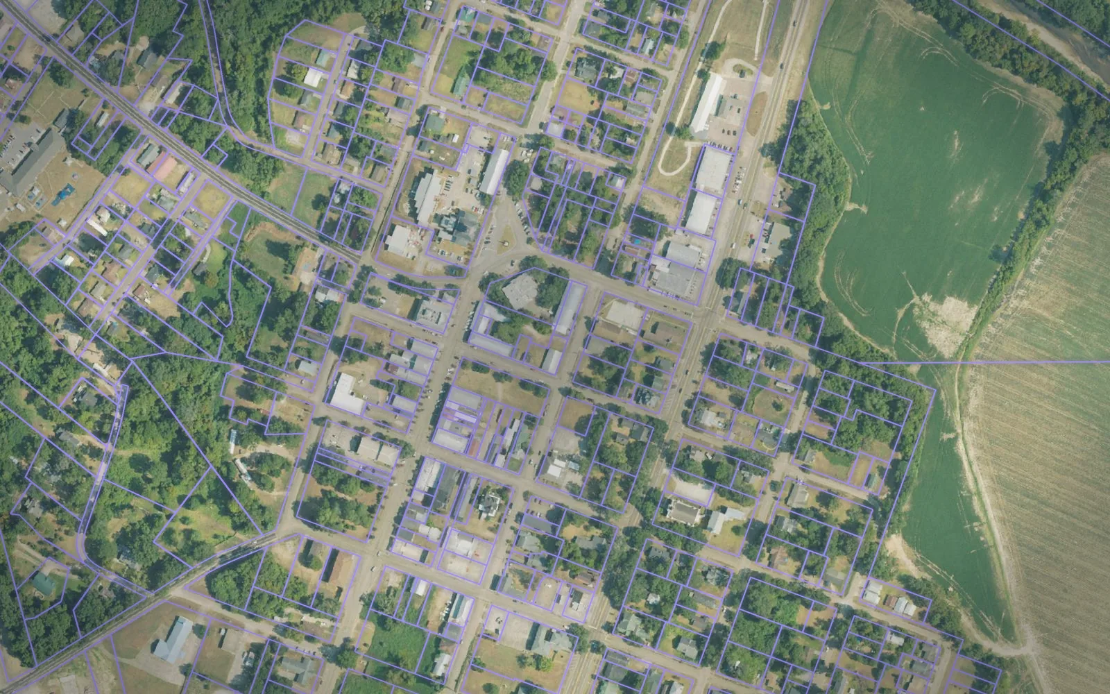 Parcel boundaries over aerial imagery of Claiborne County, Mississippi