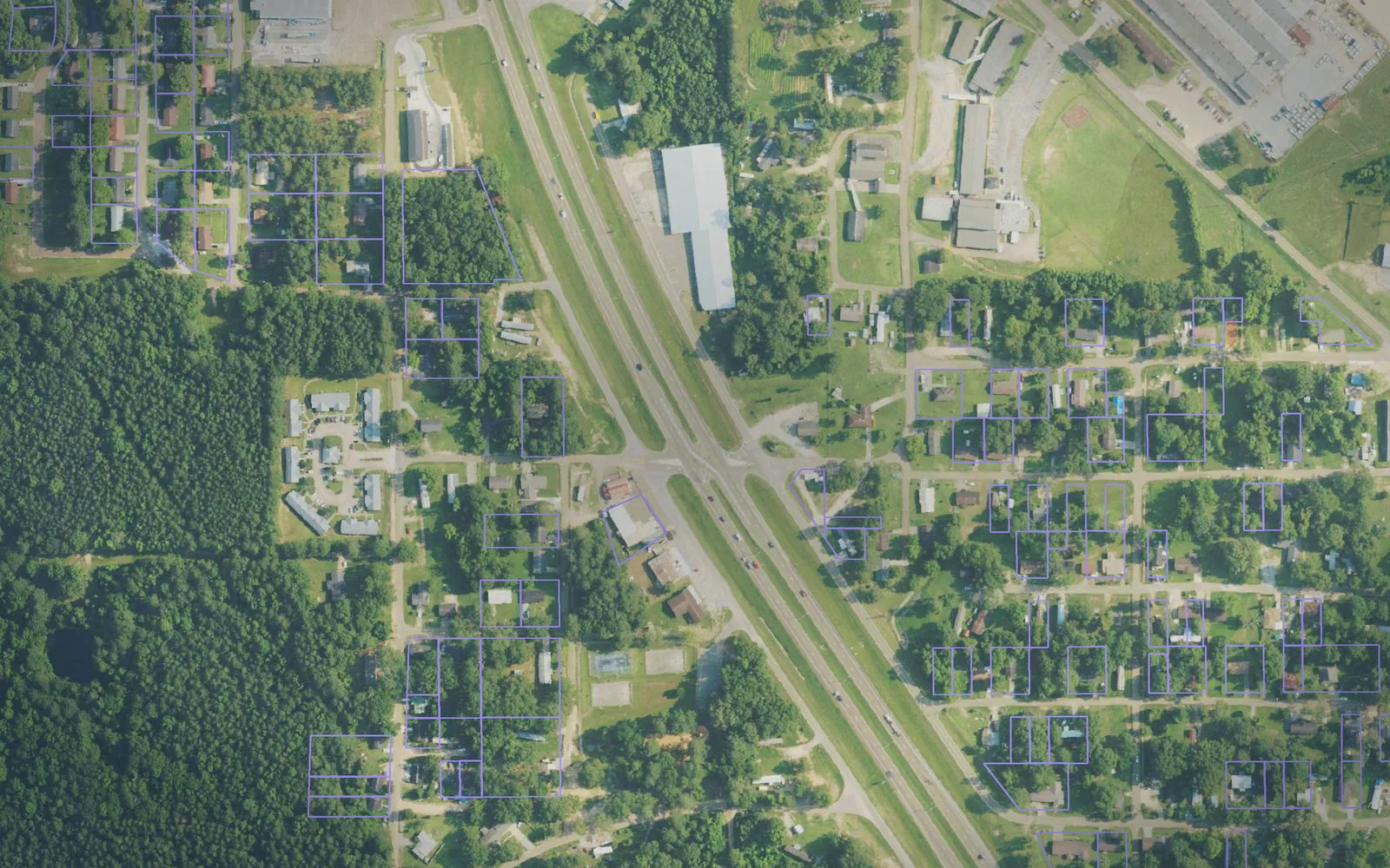 Parcel boundaries over aerial imagery of Covington County, Mississippi