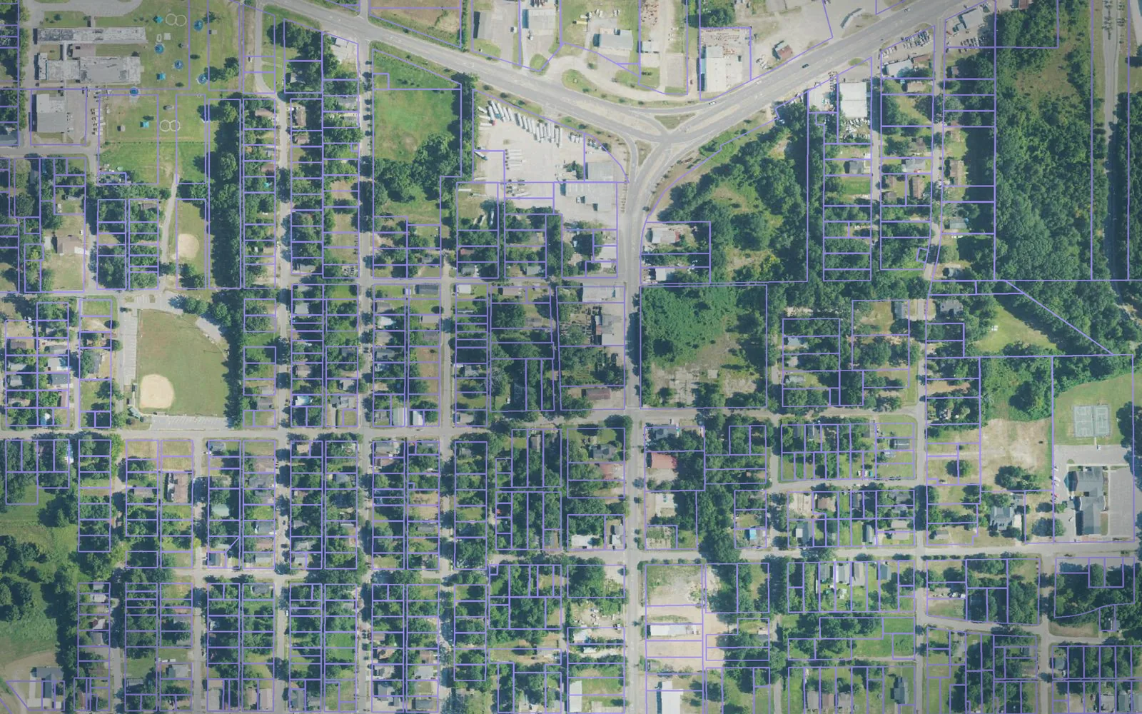 Parcel boundaries over aerial imagery of Forrest County, Mississippi