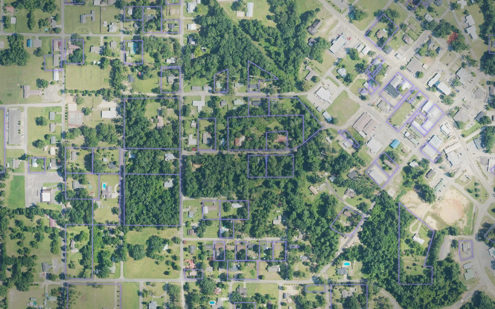 Parcel boundaries over aerial imagery of Greene County, Mississippi