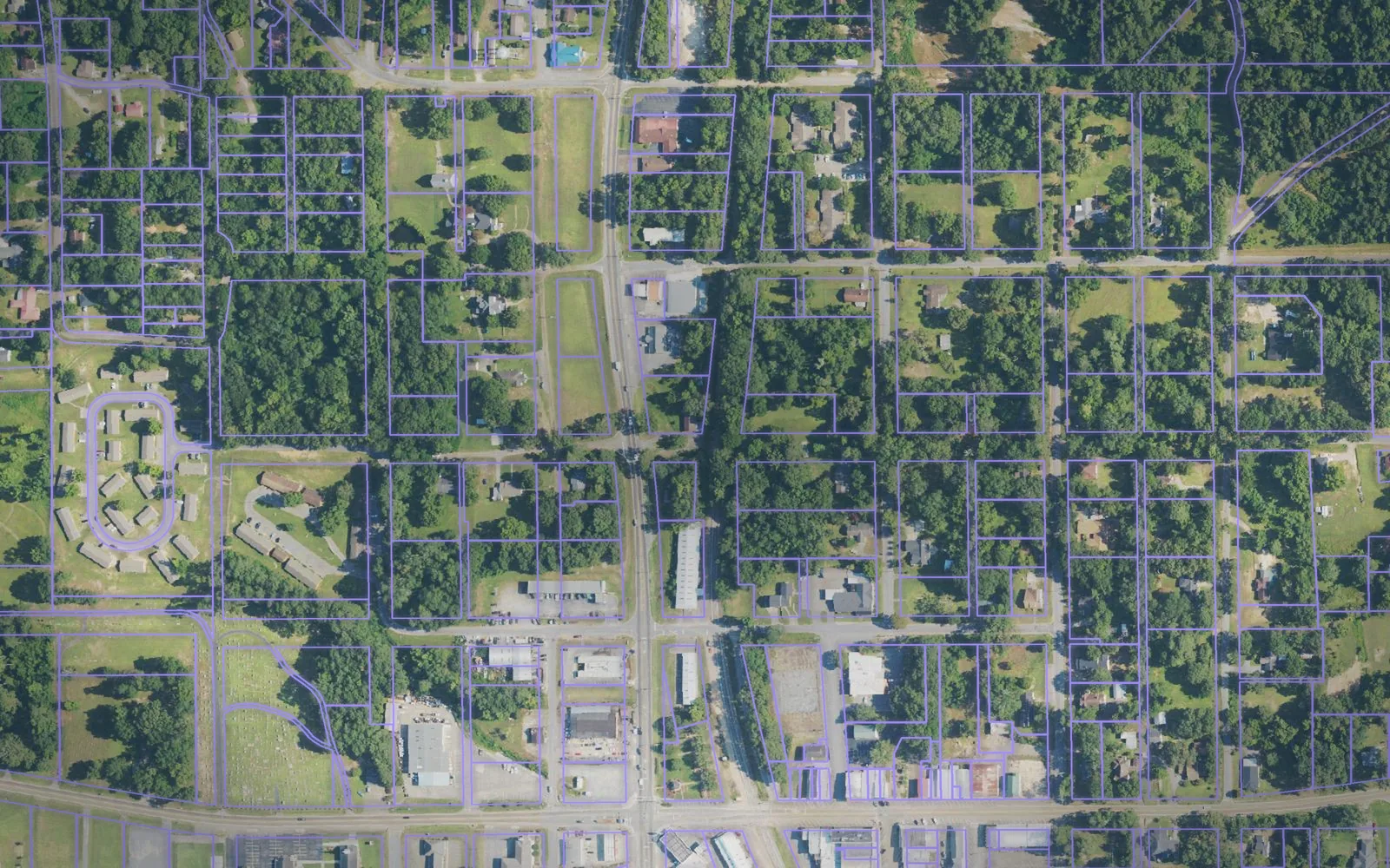 Parcel boundaries over aerial imagery of Jasper County, Mississippi