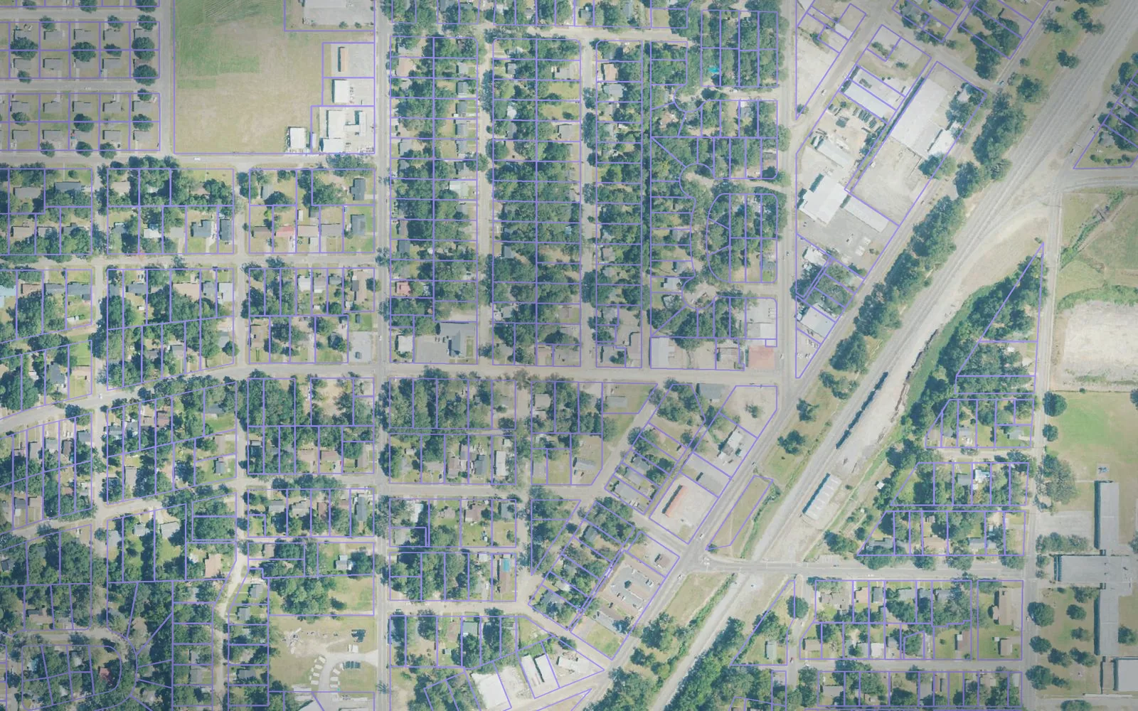 Parcel boundaries over aerial imagery of Jones County, Mississippi