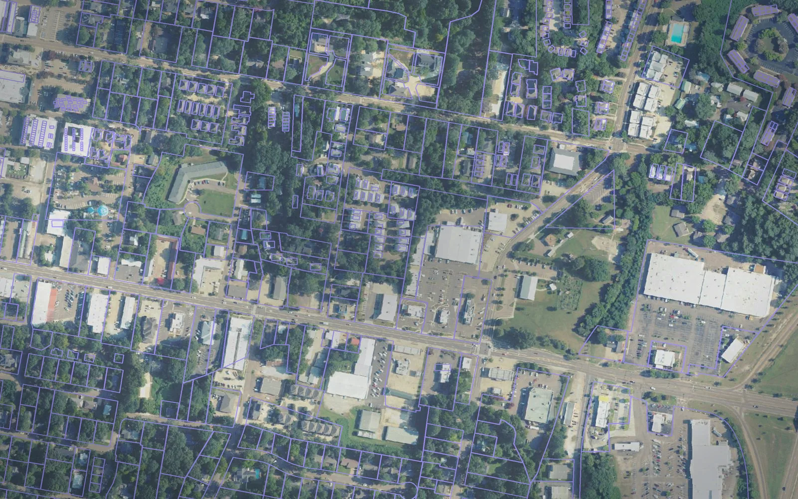 Parcel boundaries over aerial imagery of Lafayette County, Mississippi