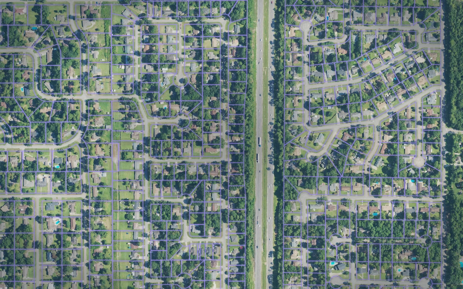 Parcel boundaries over aerial imagery of Lamar County, Mississippi