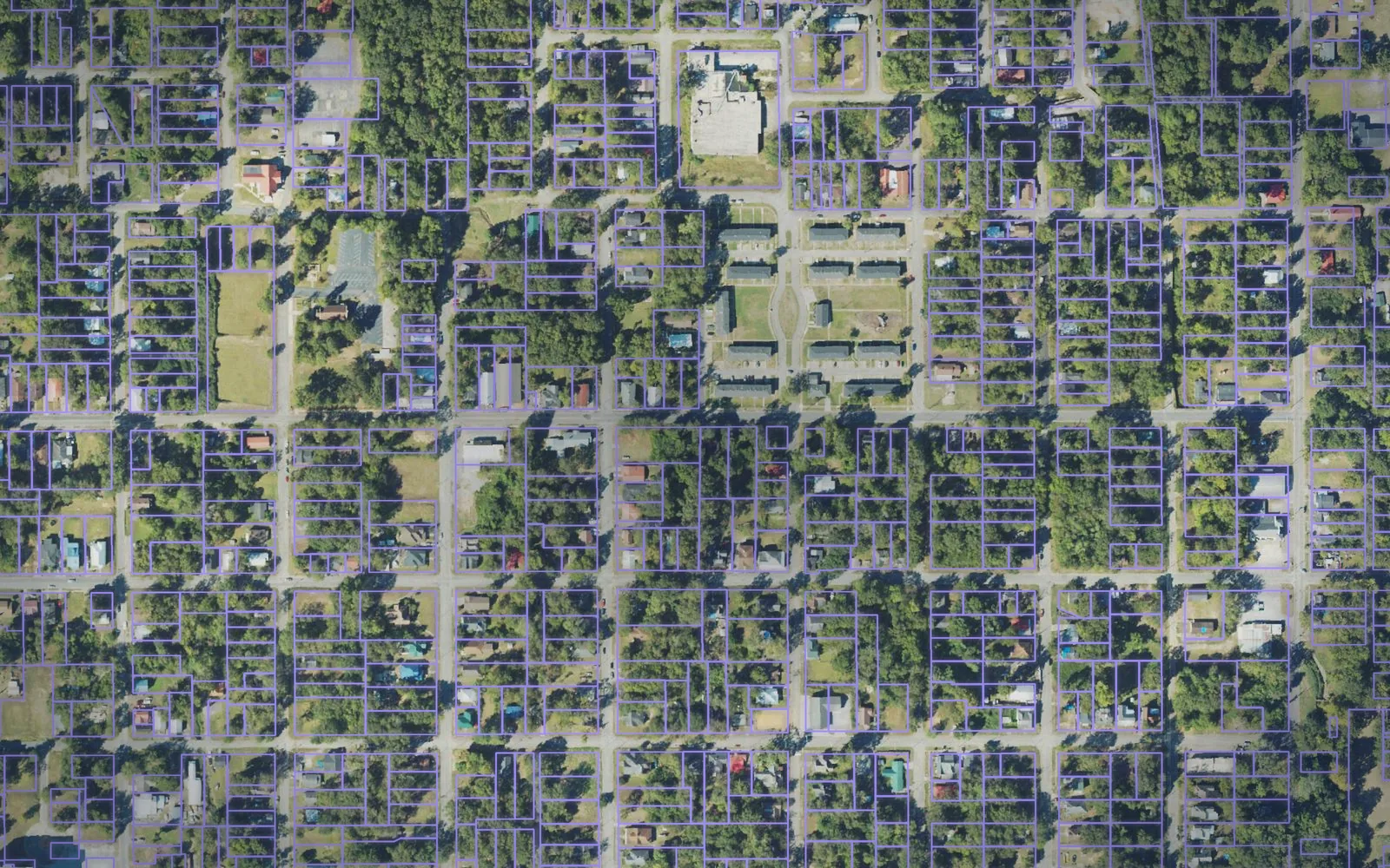 Parcel boundaries over aerial imagery of Lauderdale County, Mississippi