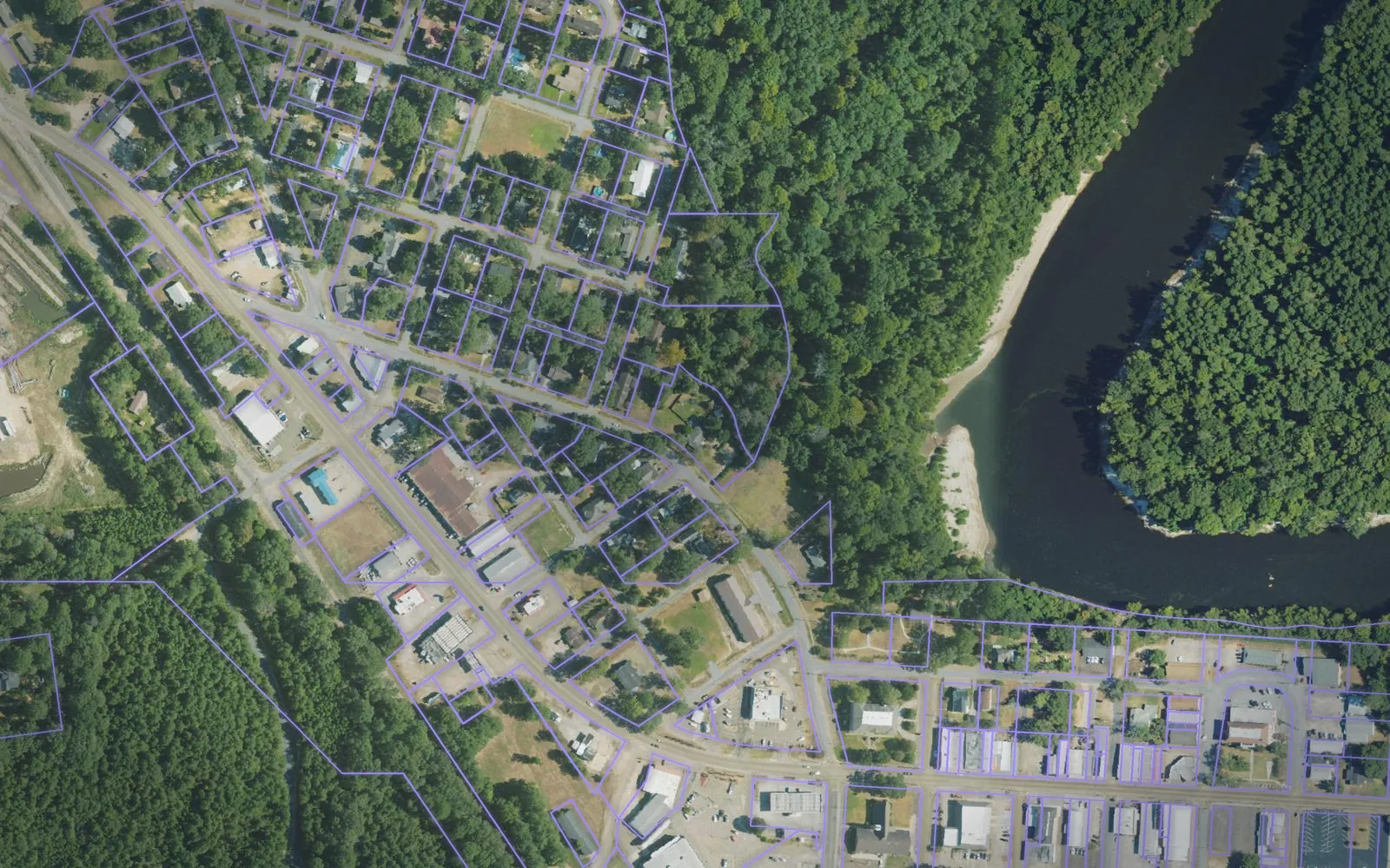 Parcel boundaries over aerial imagery of Lawrence County, Mississippi