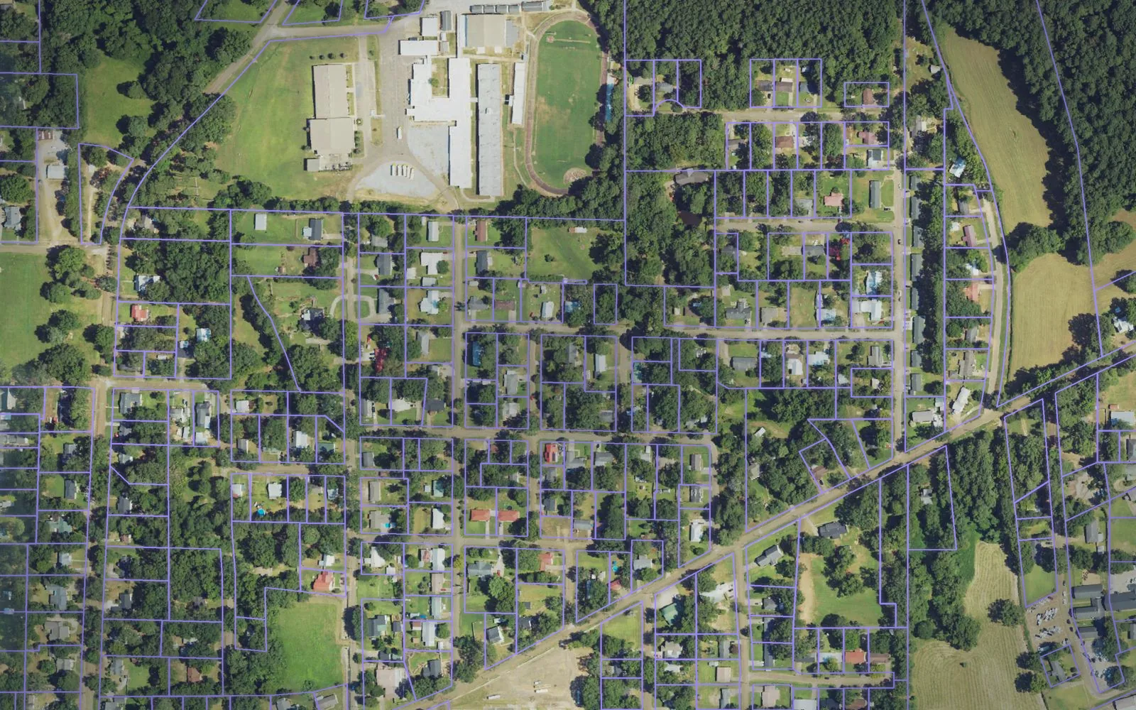 Parcel boundaries over aerial imagery of Leake County, Mississippi