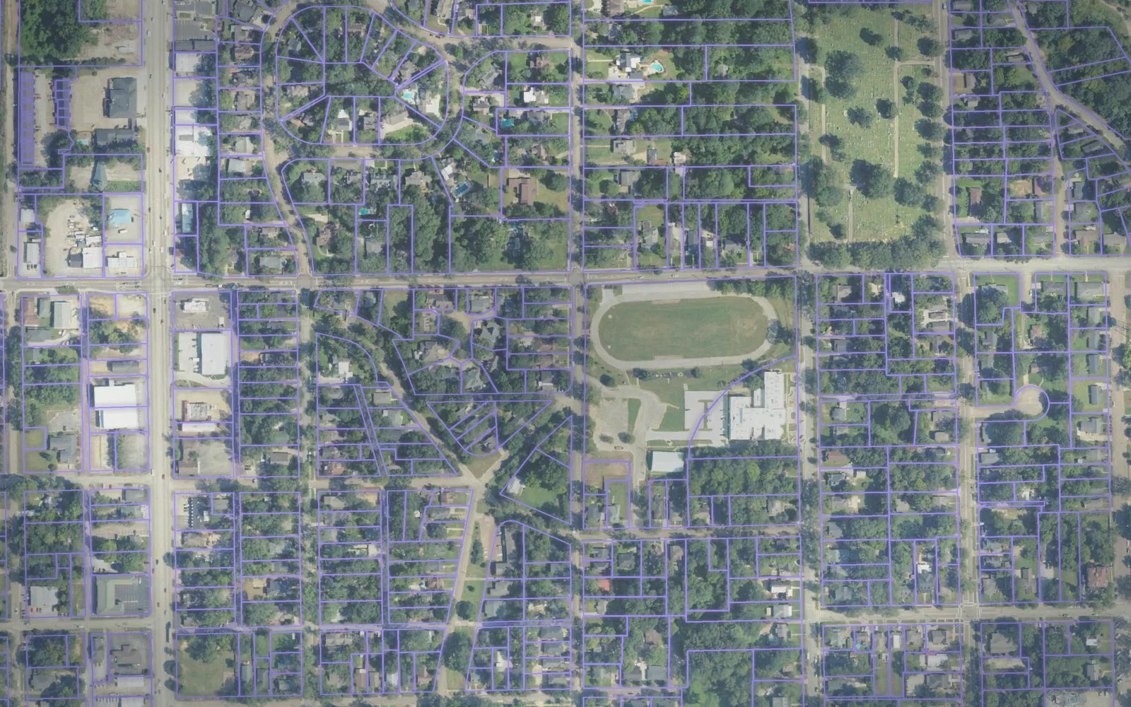 Parcel boundaries over aerial imagery of Lee County, Mississippi